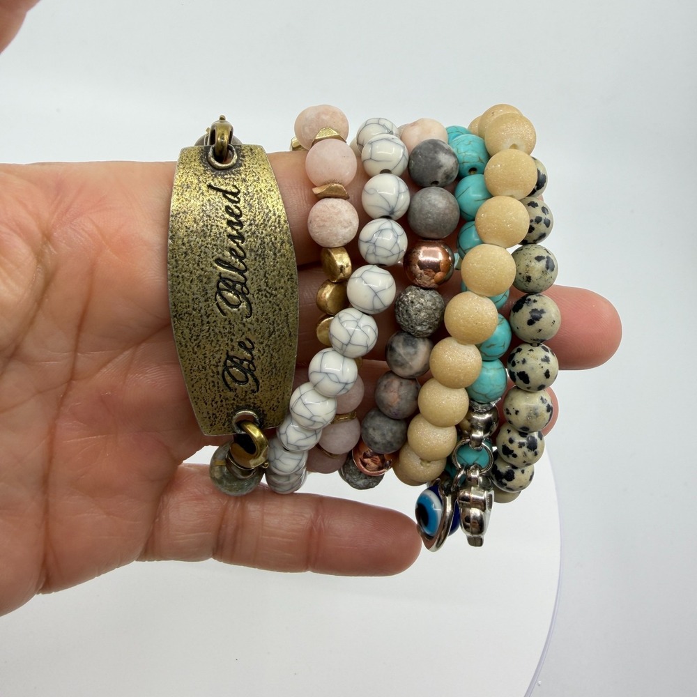 Be Blessed Beaded Charm Bracelet Stack Boho Statement Layered Jewelry Gift